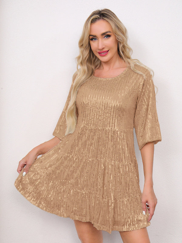 Short Sleeve Sequined Banquet Mini Dress