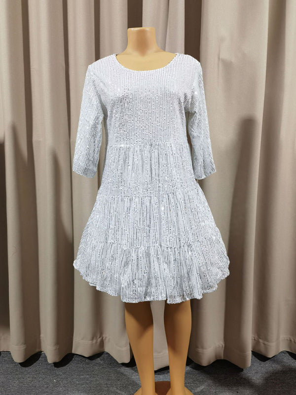 Short Sleeve Sequined Banquet Mini Dress