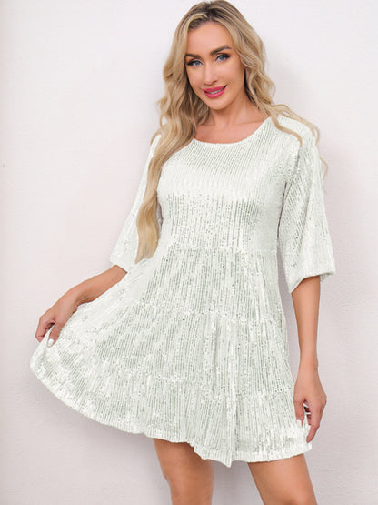 Short Sleeve Sequined Banquet Mini Dress