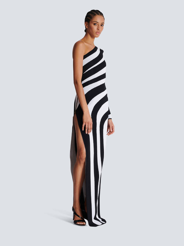 Zebra Print One-shoulder Long Sleeve Bare Leg Bandage Dress