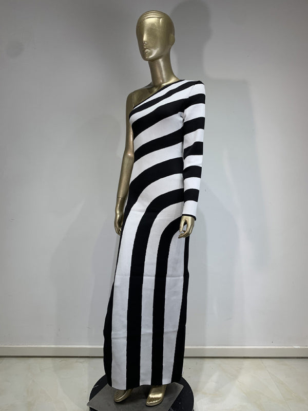 Zebra Print One-shoulder Long Sleeve Bare Leg Bandage Dress