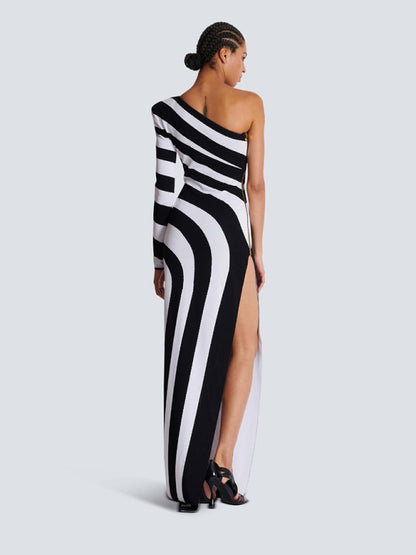 Zebra Print One-shoulder Long Sleeve Bare Leg Bandage Dress