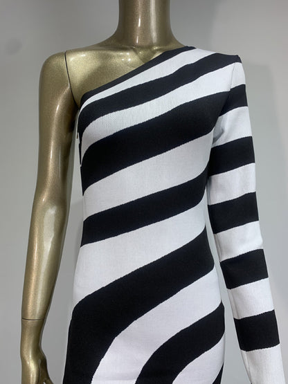 Zebra Print One-shoulder Long Sleeve Bare Leg Bandage Dress