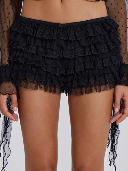 Ruffled Wavy Solid Color Low Rise Shorts