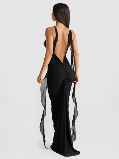 Hot Girl Sexy V-neck Backless Fishtail Evening Dress