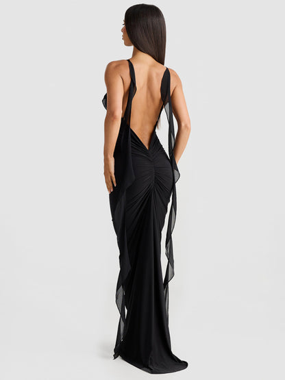 Hot Girl Sexy V-neck Backless Fishtail Evening Dress