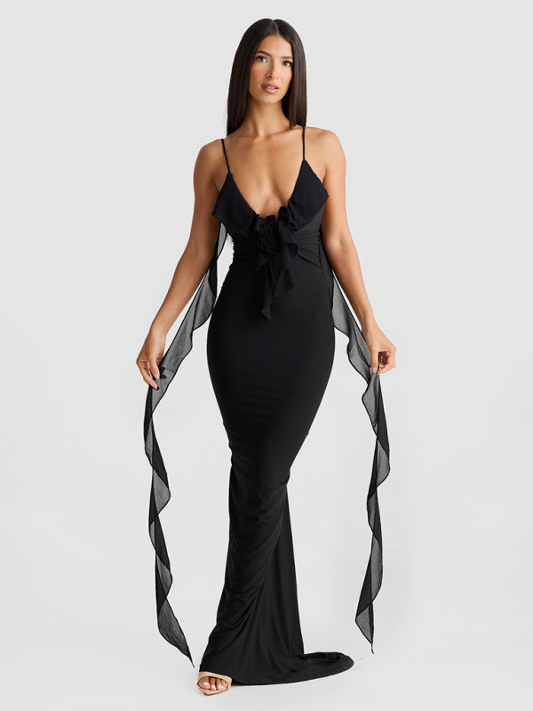 Hot Girl Sexy V-neck Backless Fishtail Evening Dress