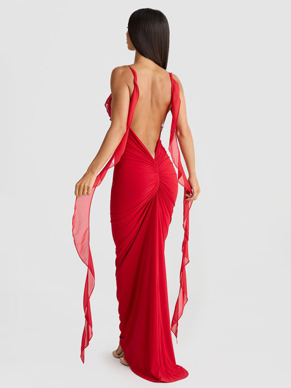 Hot Girl Sexy V-neck Backless Fishtail Evening Dress