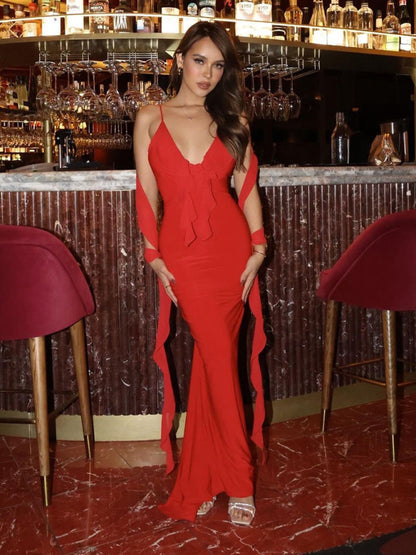 Hot Girl Sexy V-neck Backless Fishtail Evening Dress