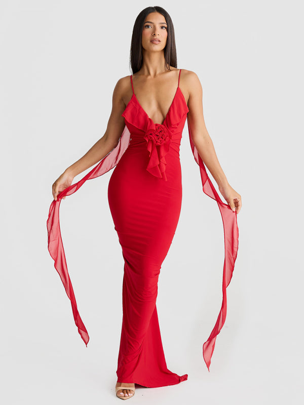 Hot Girl Sexy V-neck Backless Fishtail Evening Dress