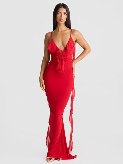 Hot Girl Sexy V-neck Backless Fishtail Evening Dress