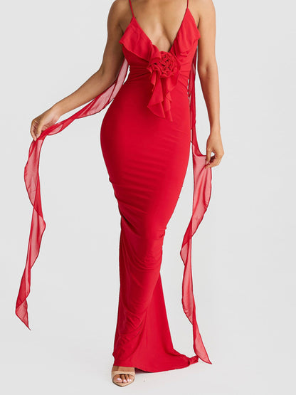 Hot Girl Sexy V-neck Backless Fishtail Evening Dress