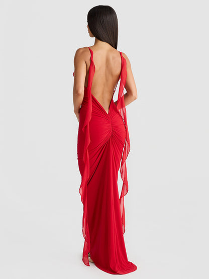 Hot Girl Sexy V-neck Backless Fishtail Evening Dress