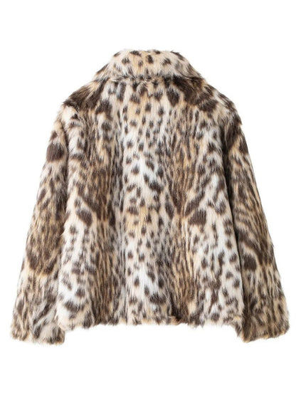 Wild Leopard Print Short Lapel Furry Coat