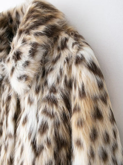 Wild Leopard Print Short Lapel Furry Coat