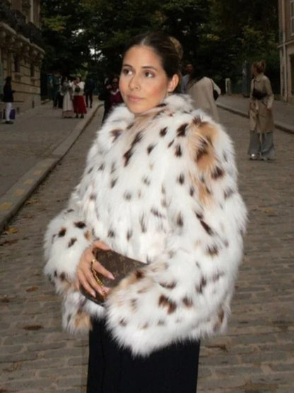 Waist Length Spotted Faux Fur Jacket