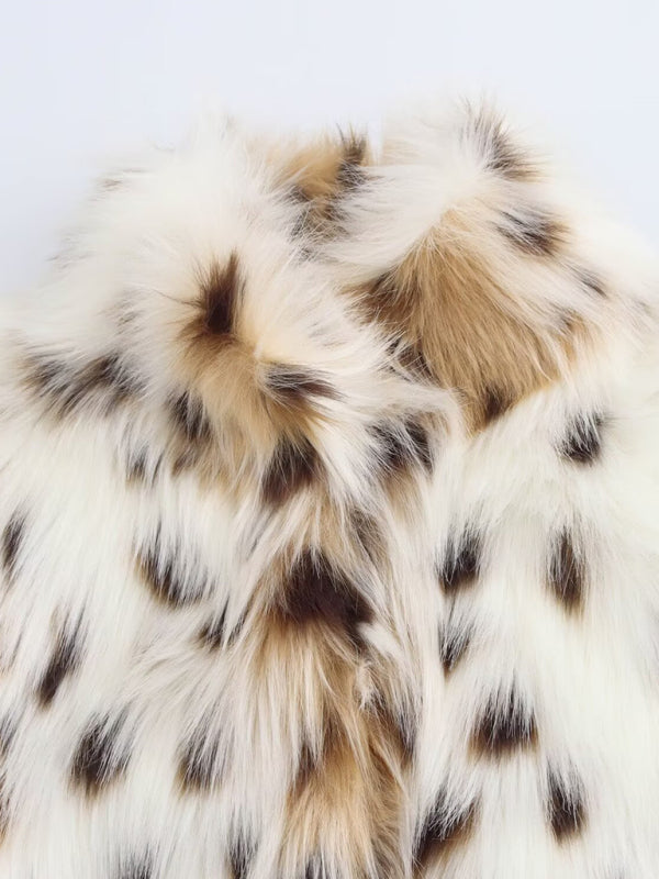 Waist Length Spotted Faux Fur Jacket