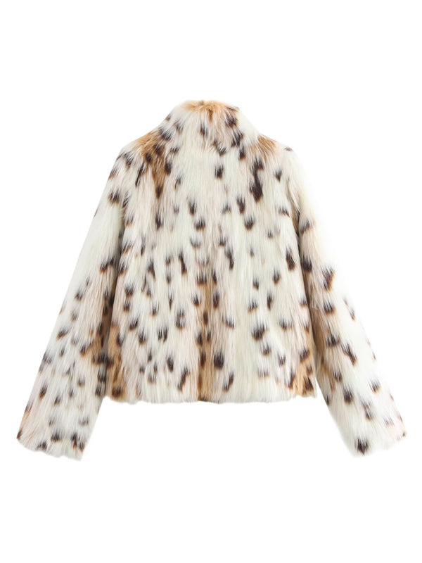 Waist Length Spotted Faux Fur Jacket