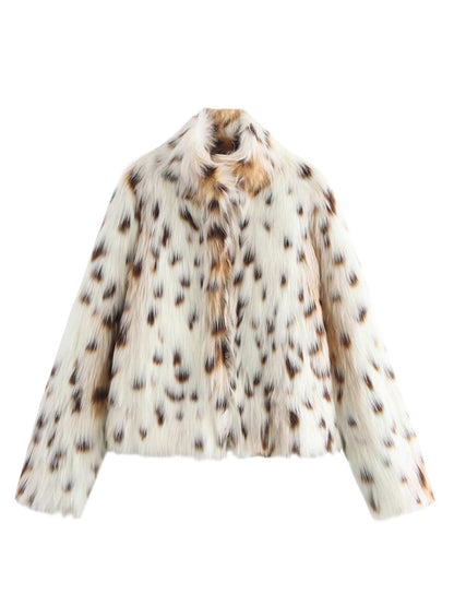 Waist Length Spotted Faux Fur Jacket