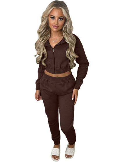 Plush Cropped Hoodies with Sportswear Casual Jogger Set