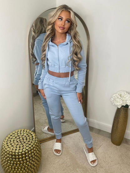 Plush Cropped Hoodies with Sportswear Casual Jogger Set