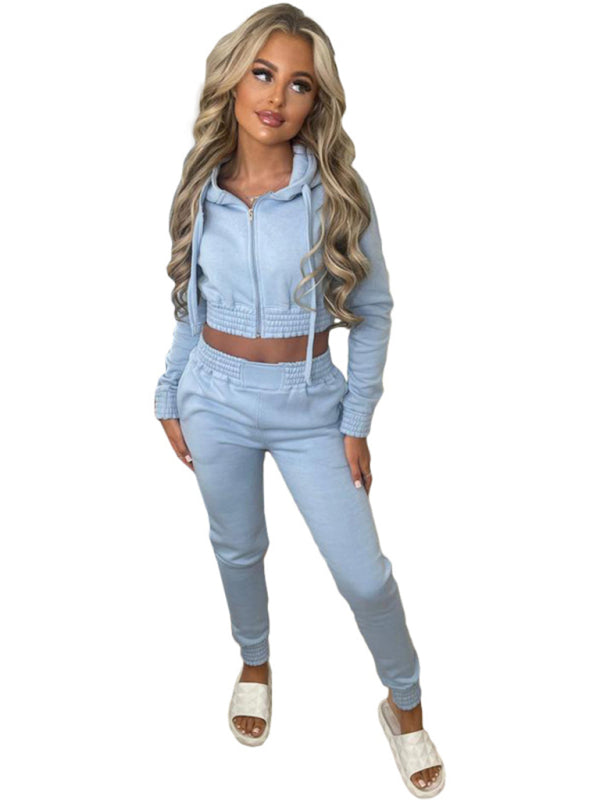 Plush Cropped Hoodies with Sportswear Casual Jogger Set