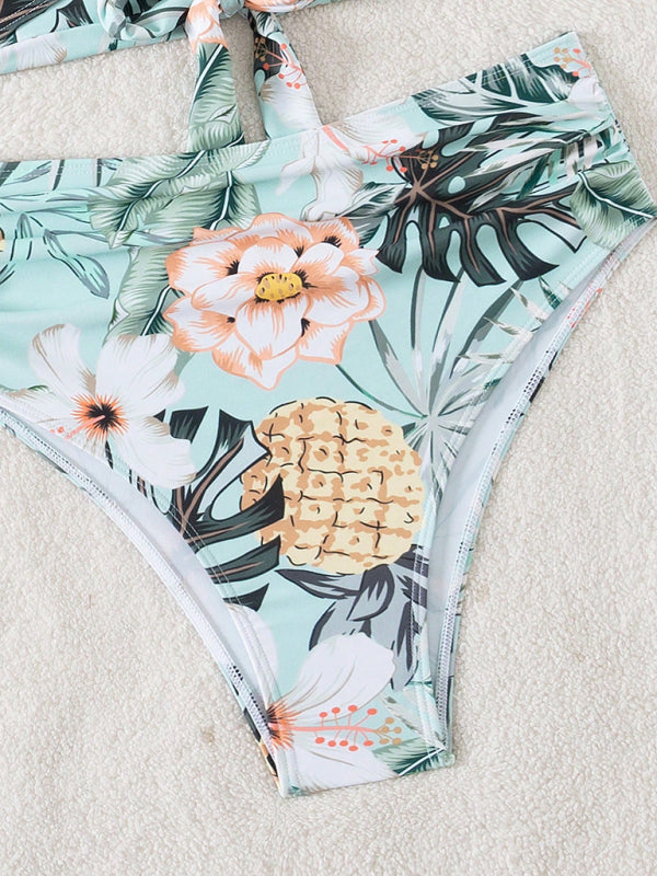 Lace Print Cross Tie Sexy Two-Piece Bikini Swimsuit