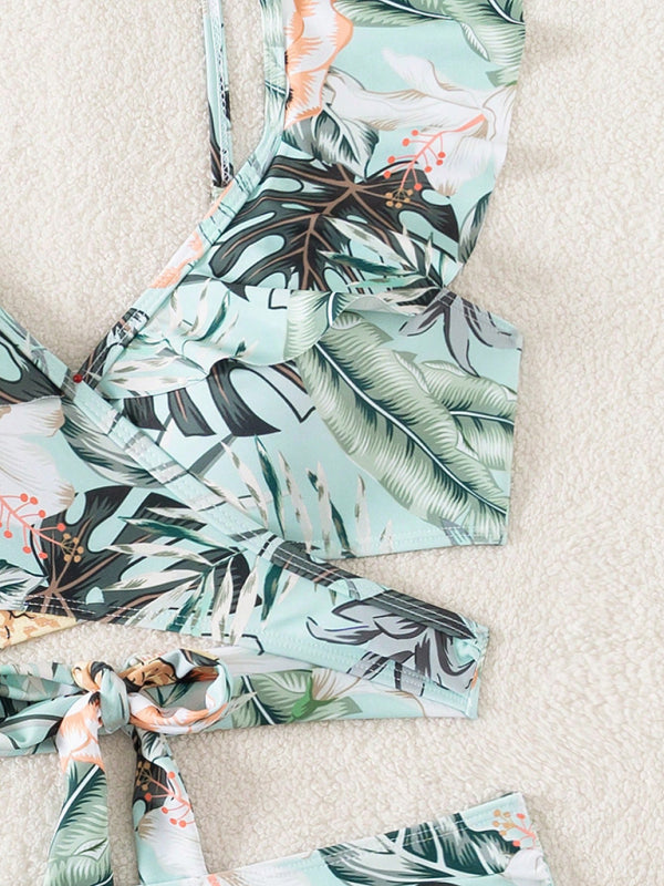 Lace Print Cross Tie Sexy Two-Piece Bikini Swimsuit