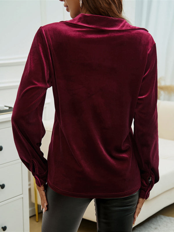 New Year Christmas Solid Color Flocking Long Sleeve Shirt