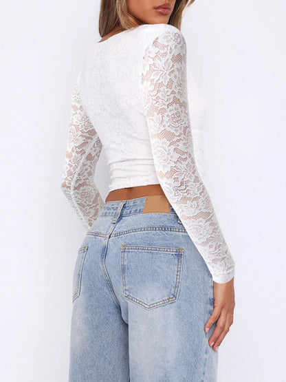 Y2K Sexy Deep V Hollow Sweet Spicy Style Lace Pullover Top