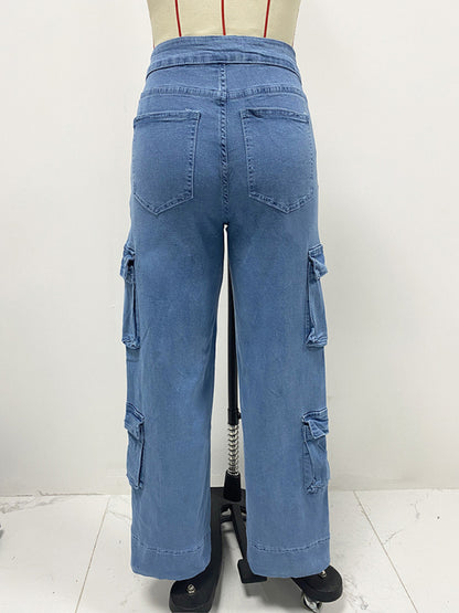 Street Wash Cargo Multi-Pocket Wide-Leg Lace-Up Jeans