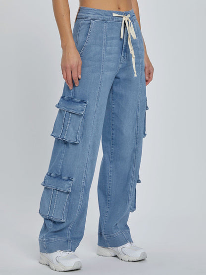 Street Wash Cargo Multi-Pocket Wide-Leg Lace-Up Jeans