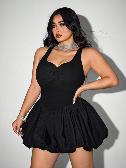 Plus Size Sleeveless High-waist Halter Mini Dress