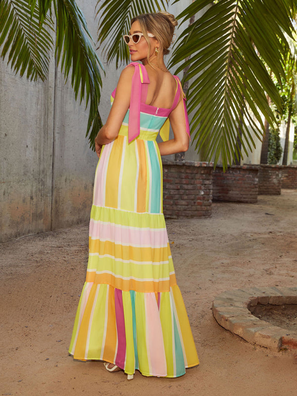 Backless Multicolor Block Maxi Dress