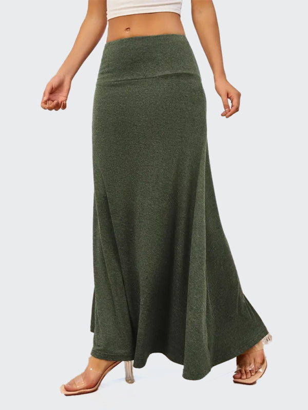 Casual Solid Color A-line Knitted Comfy Skirt