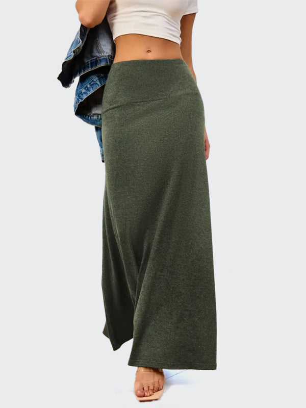 Casual Solid Color A-line Knitted Comfy Skirt