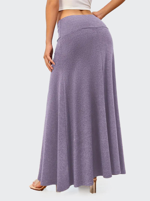 Casual Solid Color A-line Knitted Comfy Skirt