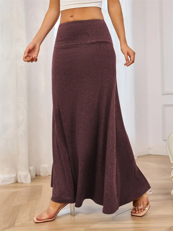 Casual Solid Color A-line Knitted Comfy Skirt