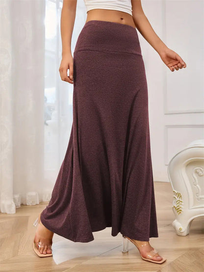 Casual Solid Color A-line Knitted Comfy Skirt