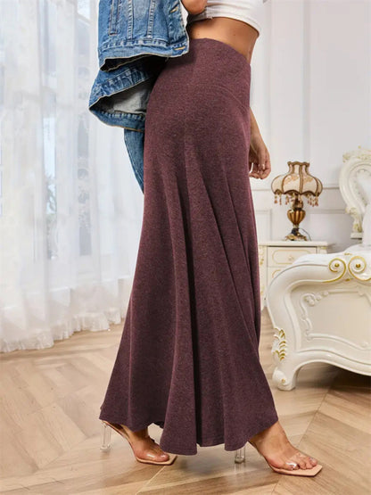 Casual Solid Color A-line Knitted Comfy Skirt