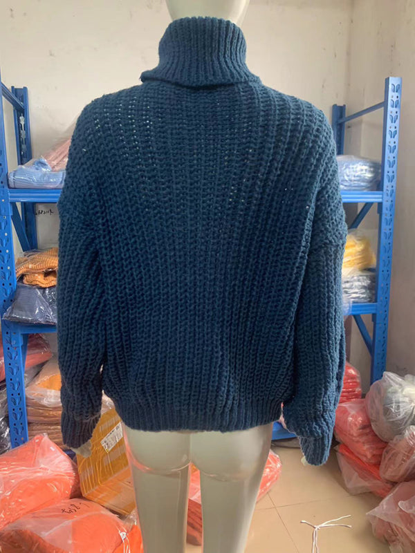 Solid Color Turtleneck Knitted Sweater