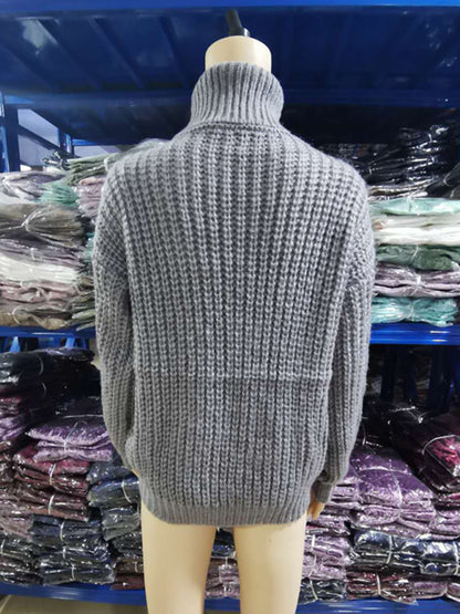 Solid Color Turtleneck Knitted Sweater