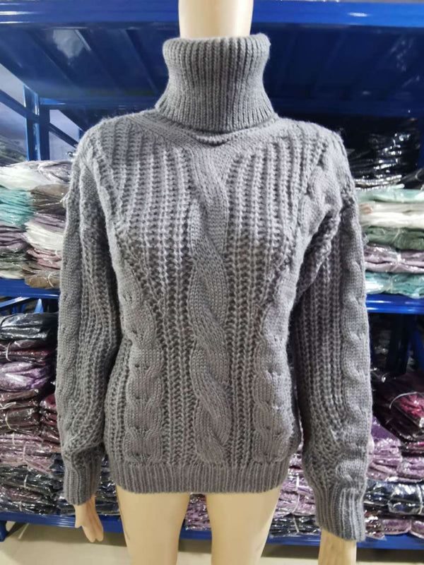 Solid Color Turtleneck Knitted Sweater