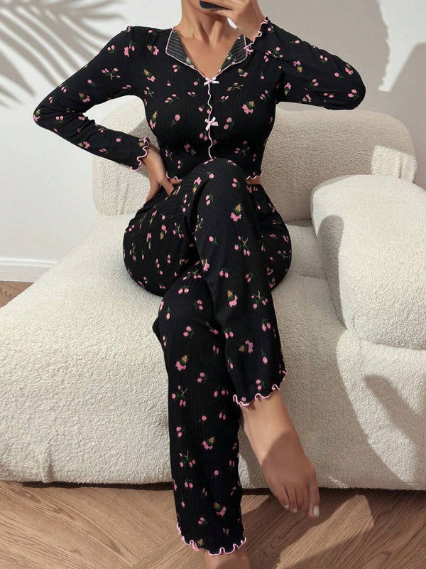 Home-wear Casual Printed Crop Collared Loungewear set