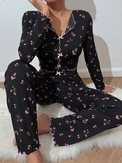 Home-wear Casual Printed Crop Collared Loungewear set