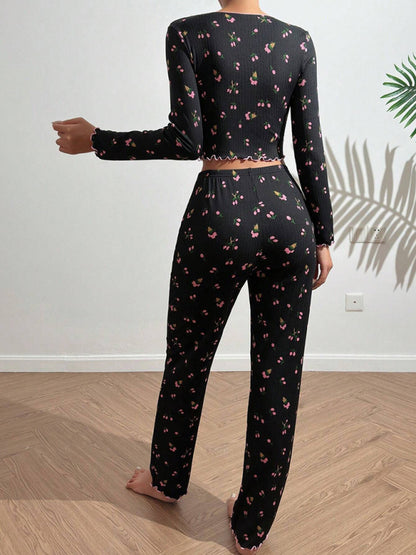 Home-wear Casual Printed Crop Collared Loungewear set