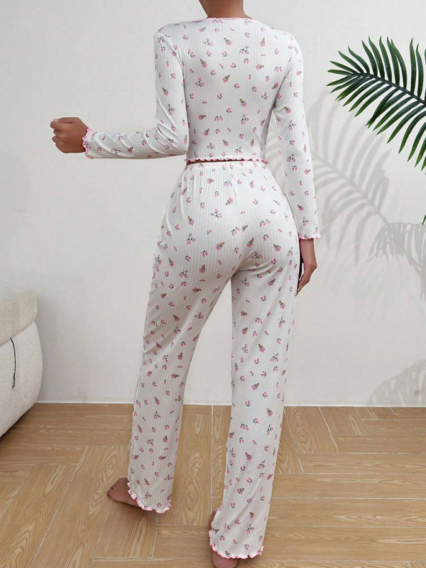 Home-wear Casual Printed Crop Collared Loungewear set