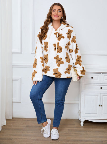 Plus Size Loose Plush Long Sleeve Hooded Sweatshirt