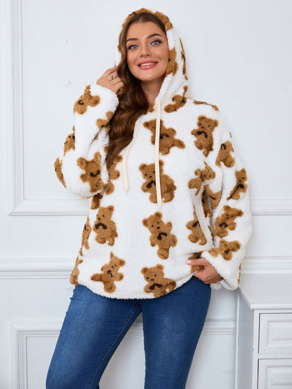 Plus Size Loose Plush Long Sleeve Hooded Sweatshirt