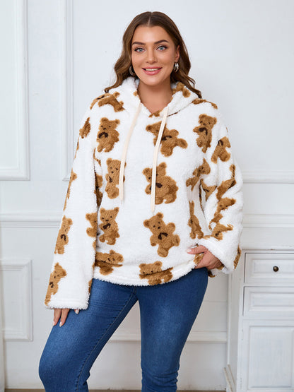 Plus Size Loose Plush Long Sleeve Hooded Sweatshirt